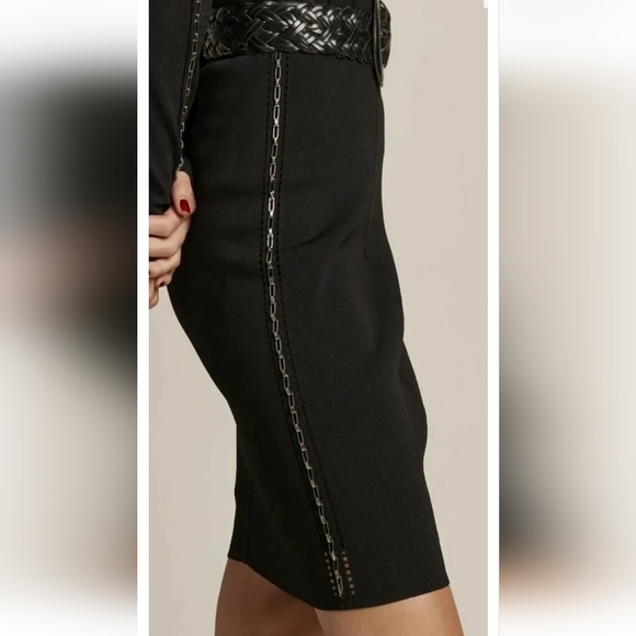 Chelsea And Walker Black Knit Chain Detail Pull On Fitted Pencil Skirt! Size XS - Picture 2 of 7